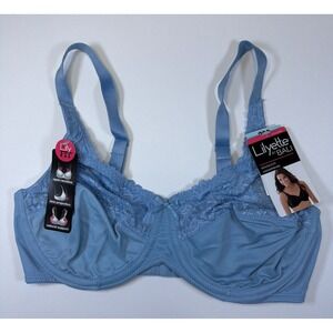 Lilyette By Bali Bra Size 38C Minimizer Underwire Blue LY0428 Lace New